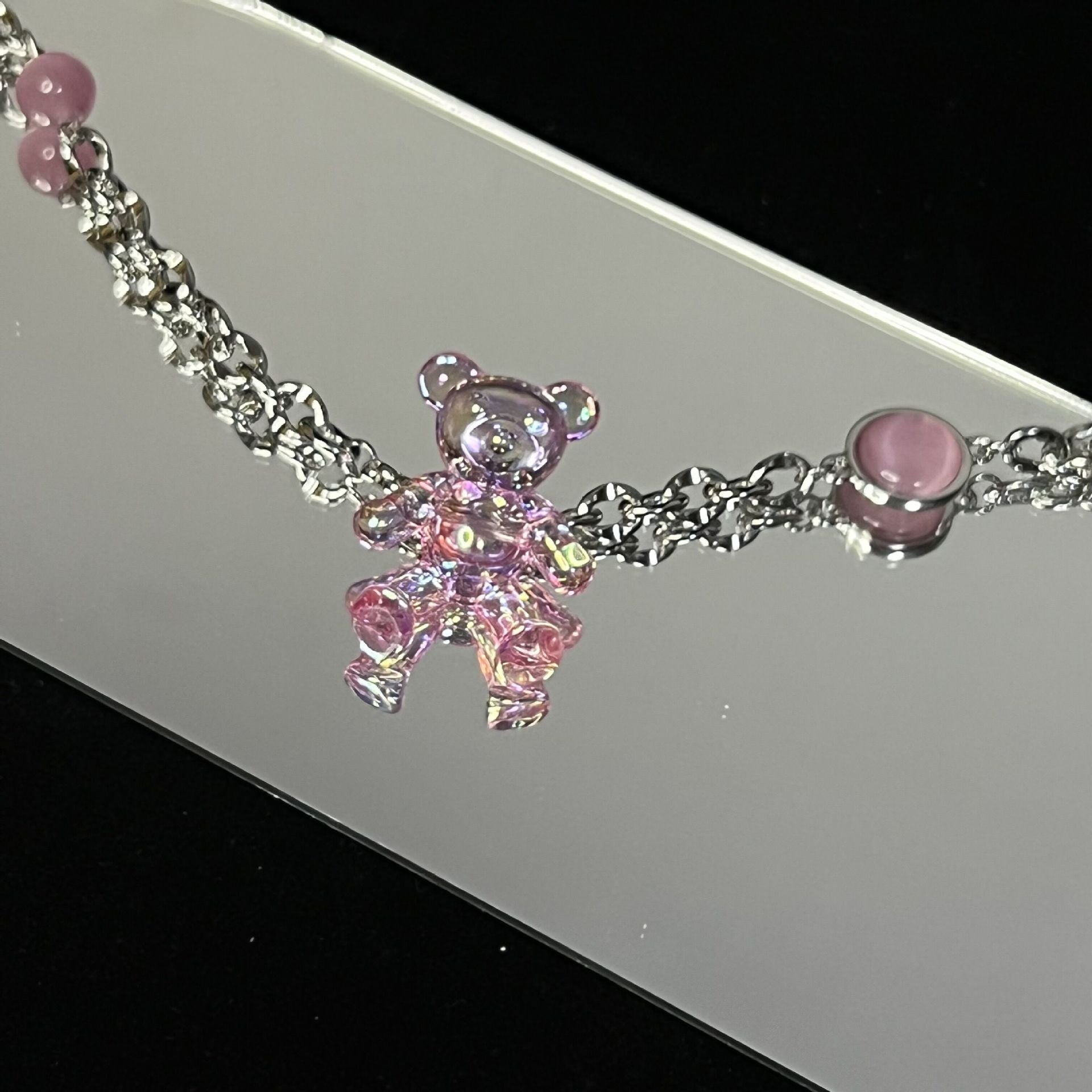 Love Opal Pink Bear Necklace Clambone Chain