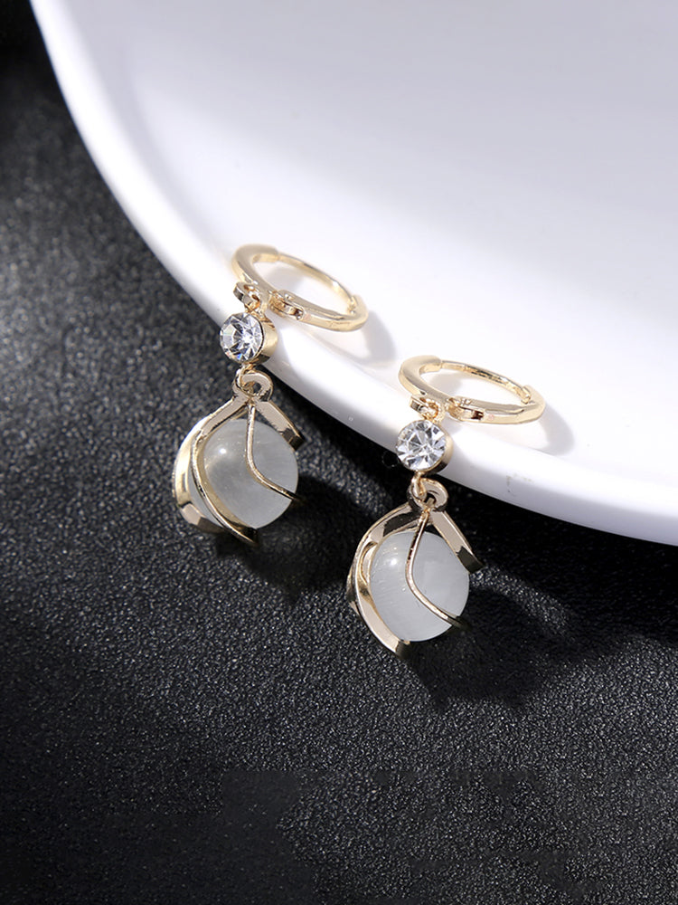 Fashion Design Sense Spiral Opal Earrings Super Flash Diamond Gem Earrings Face Skinny Ear Jewelry
