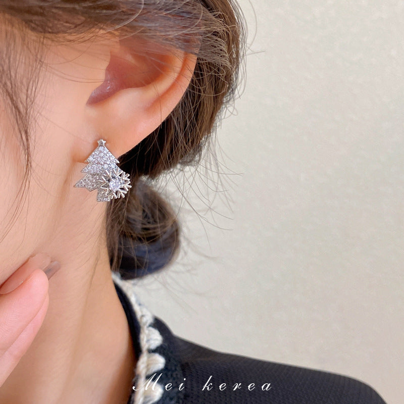 snowflake Christmas tree rotatable zircon earrings