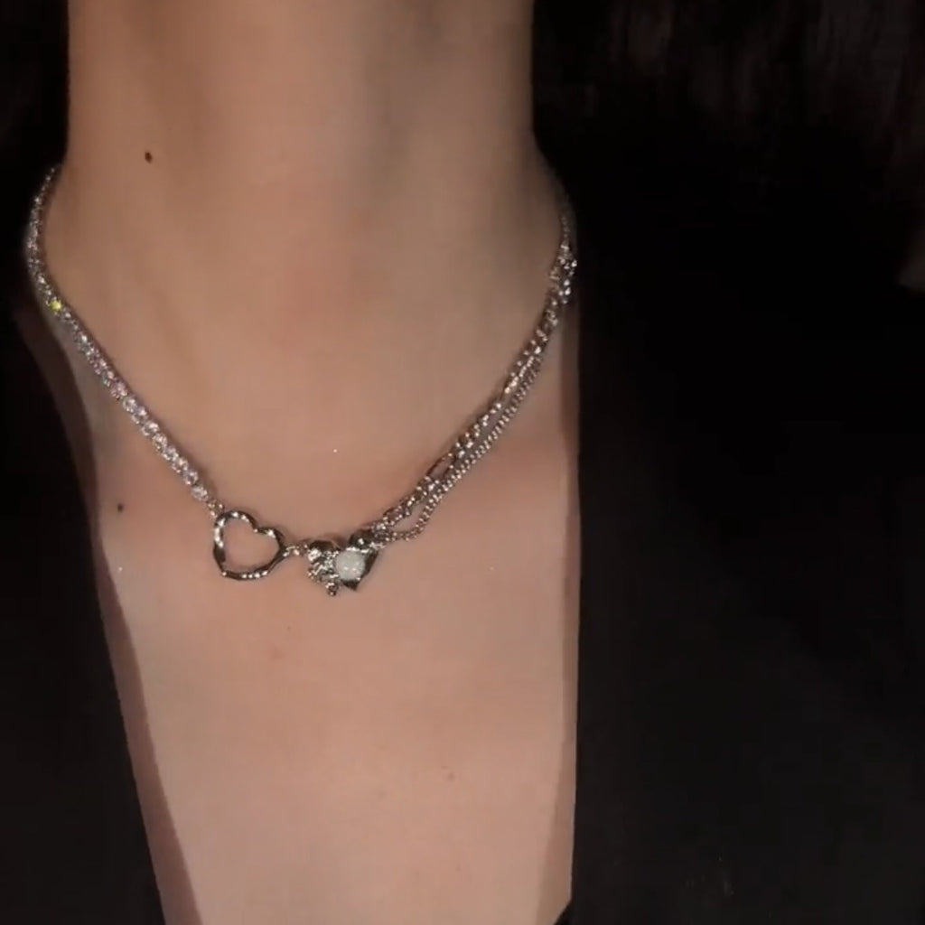 ডাবল লাভ নেকলেস মাইনর ডিজাইনের মিষ্টি এবং শীতল মশলা গার্ল ক্ল্যাভিকল চেইন