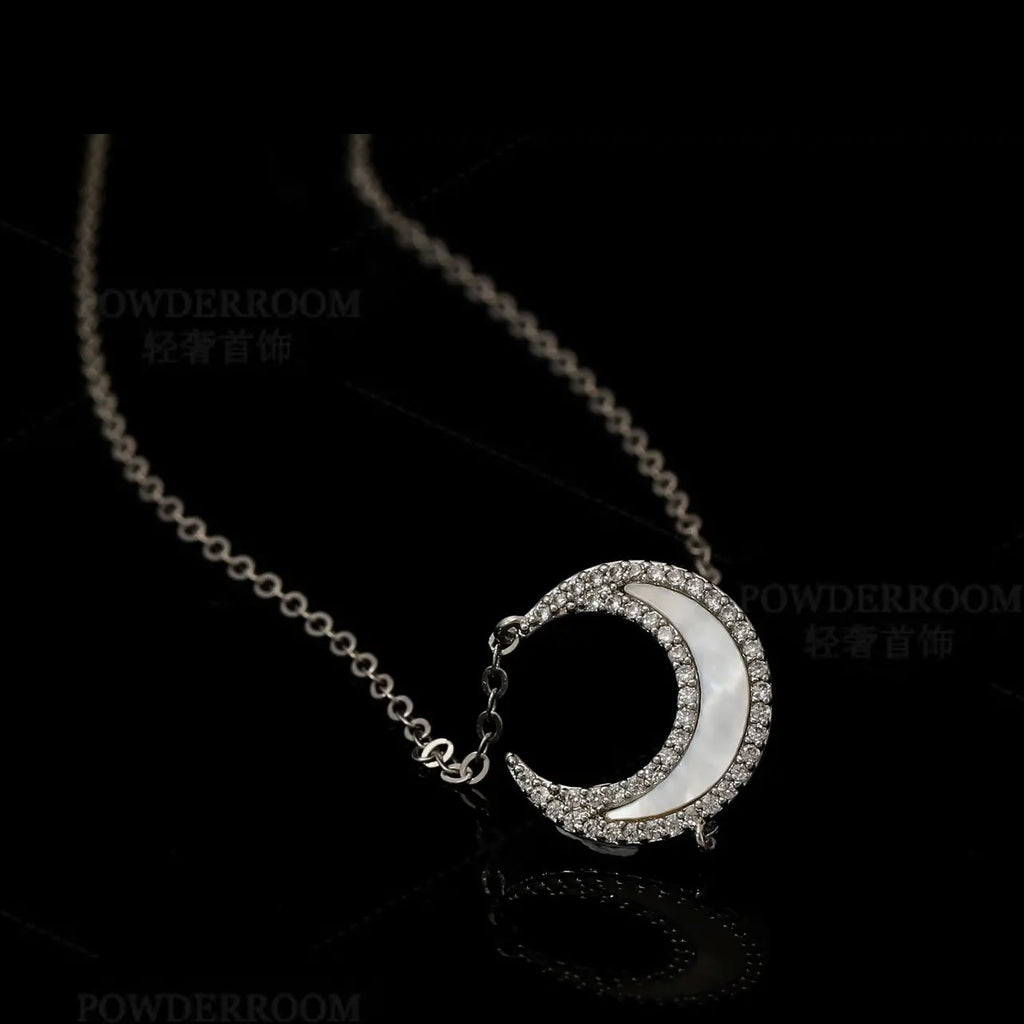 প্রাকৃতিক শেল চাঁদ ডাবল-স্তর দুই-টুকরা ক্ল্যাভিকল চেইন নেকলেস স্পার্কলিং নেকলেস মহিলা