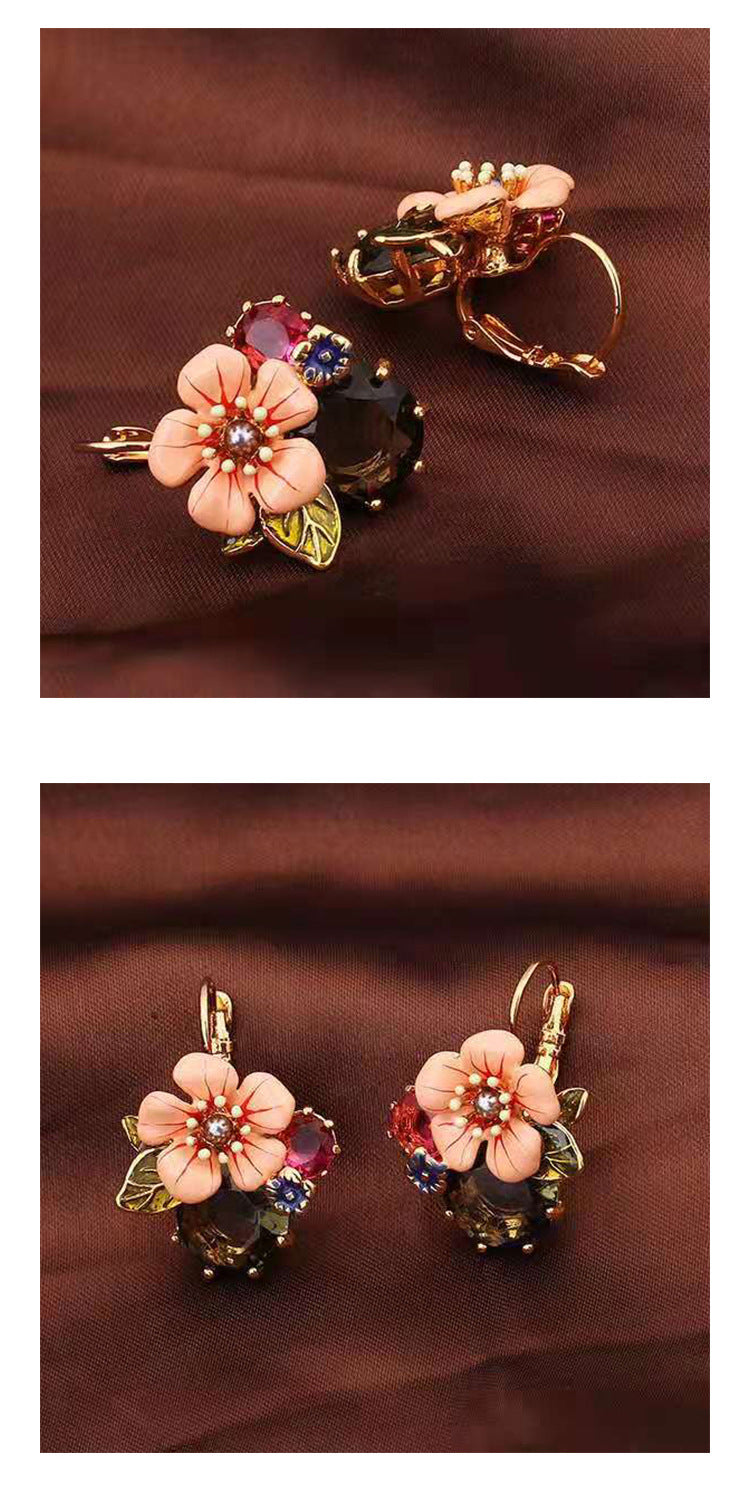 레트로 기름 떨어지는 꽃 귀걸이 신선한 동화 에나멜 귀걸이