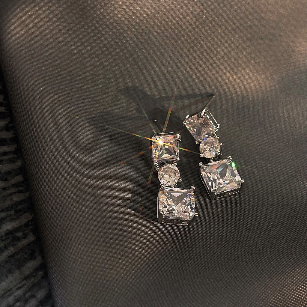Geometric square micro zircon earrings