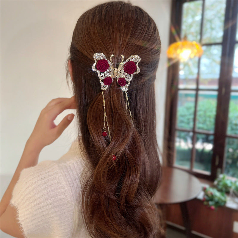 Red Rose Butterfly Coil Hair Scratch Headdress
