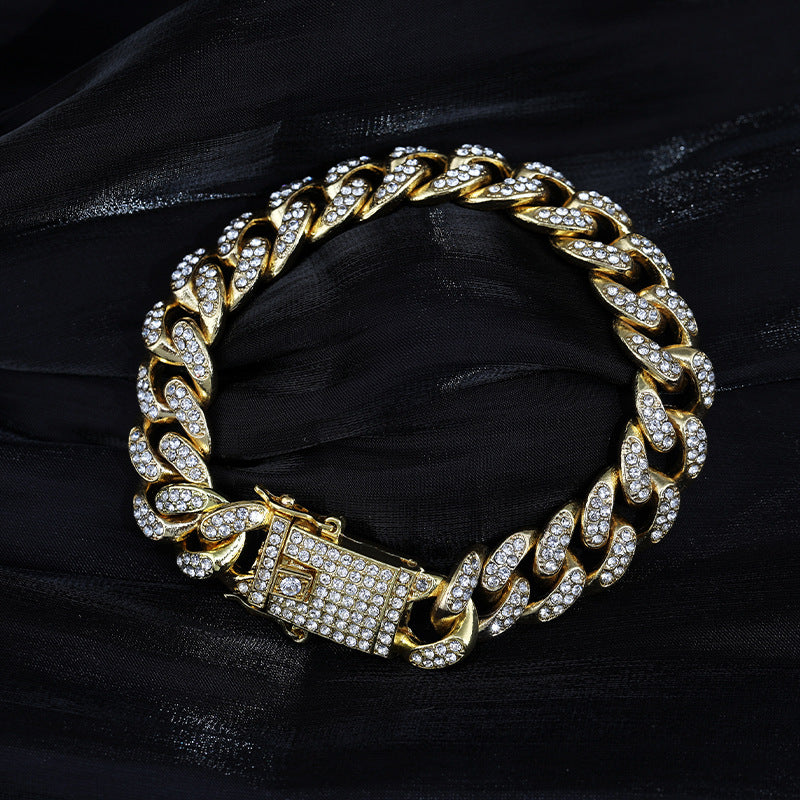 쿠바 목걸이 전체 다이아몬드 두꺼운 팔찌 쇄골 체인 조합