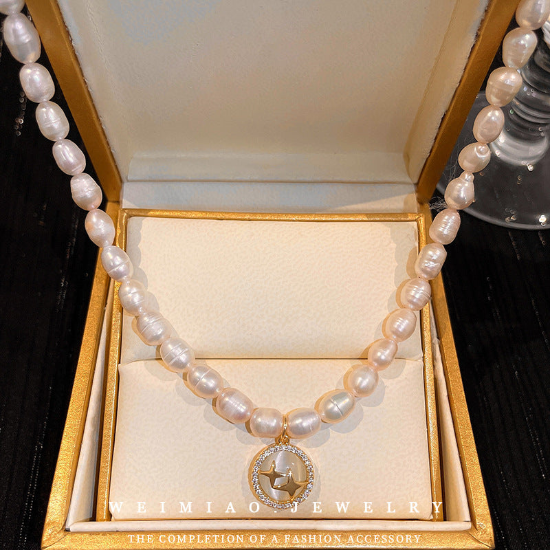 Freshwater Star Round Necklace Baroque Clavicle Four Star Necklace