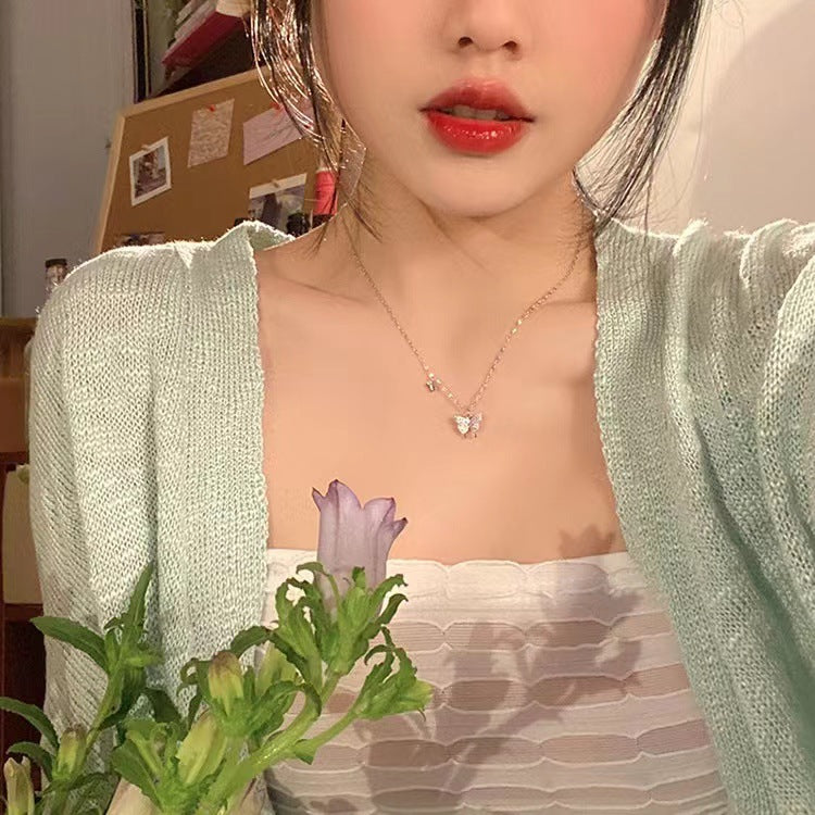 Doppelschichtige Schmetterlingshalskette aus Titanstahl für weibliche Schlüsselbeinkette