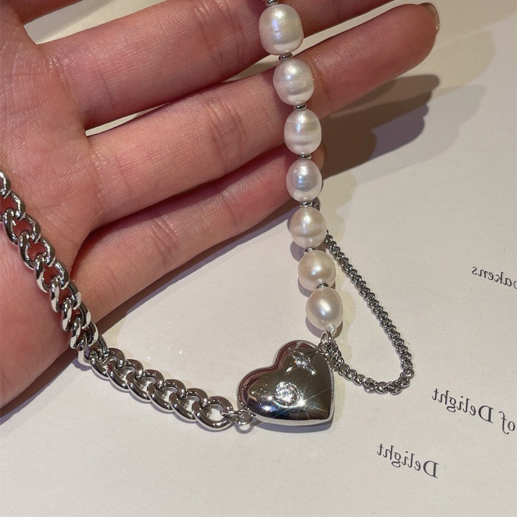 Retro French natural freshwater love necklace