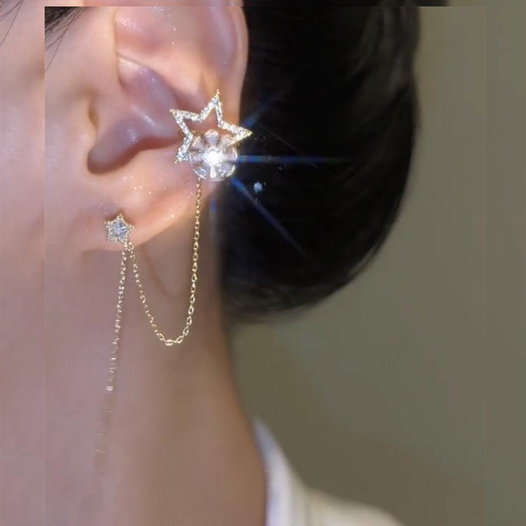 Exquisite full diamond zircon rotating star ear bone clip