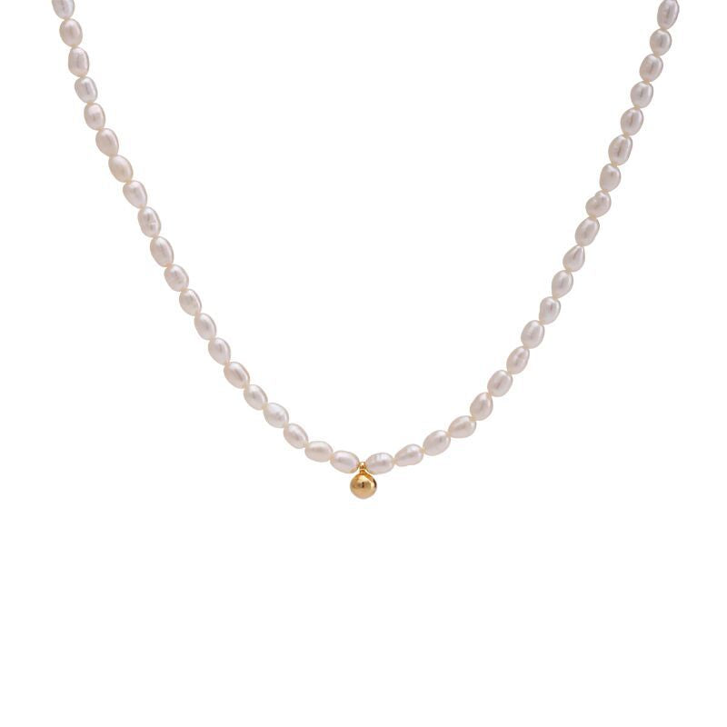 زنجیر گردن لوبیا طلایی کوچک طلایی مروارید تقلیدی طبیعی باروک