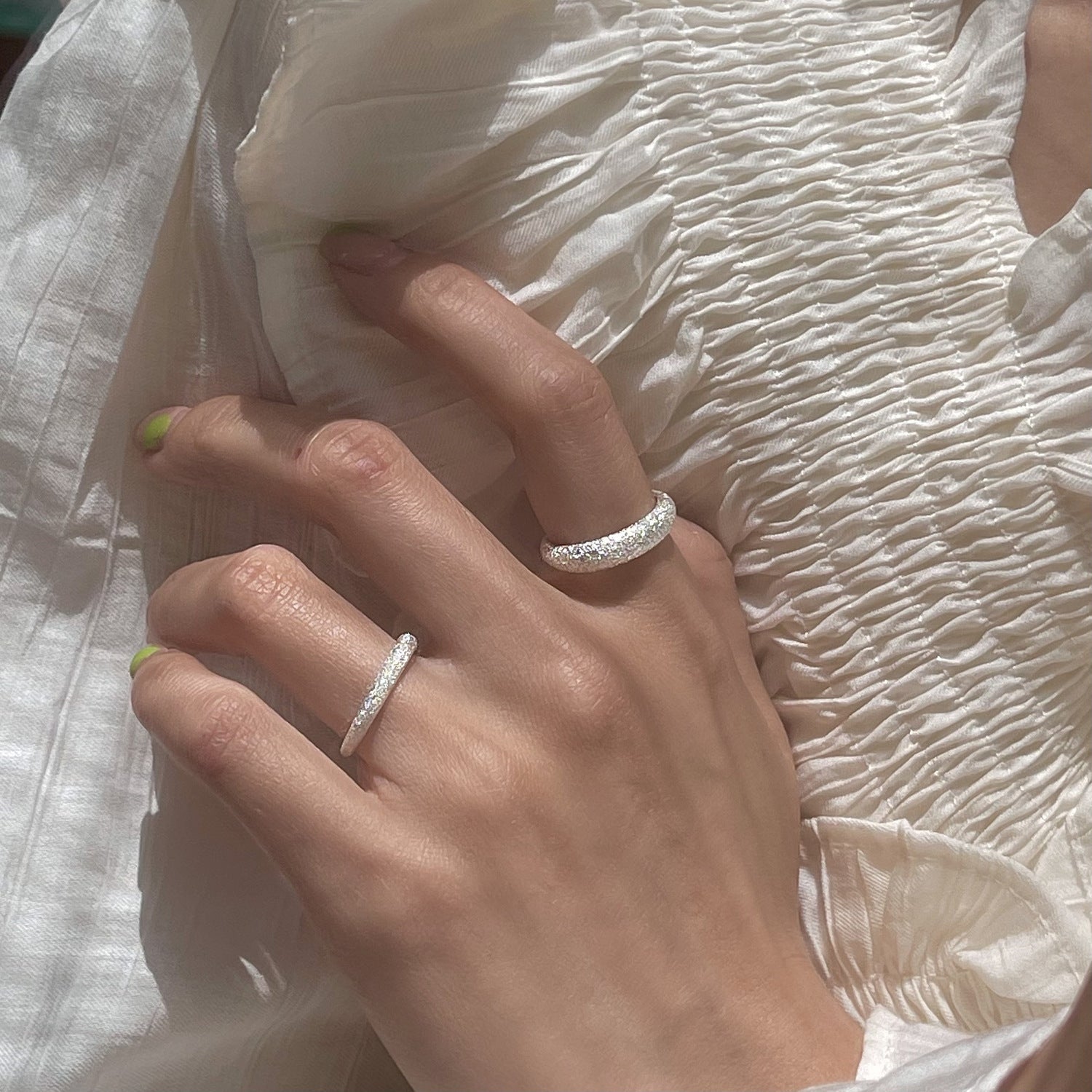 925 sterling silver frosted galaxy ring set of 2 sets