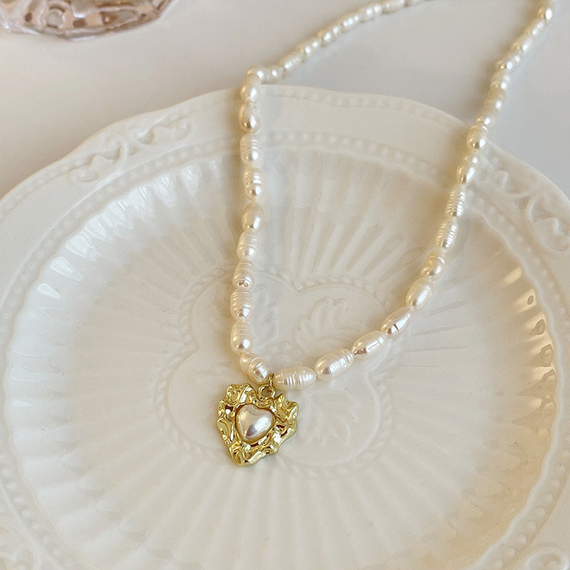 French Vintage Heart Freshwater Necklace