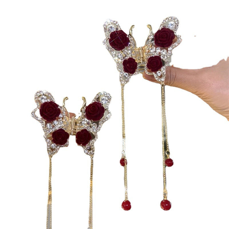 Red Rose Butterfly Coil Hair Scratch Headdress