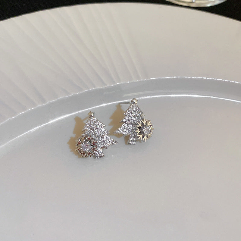 snowflake Christmas tree rotatable zircon earrings