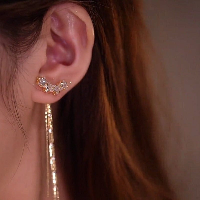 منگوله بلند ستاره پنج پر یک گوشواره دو پوش