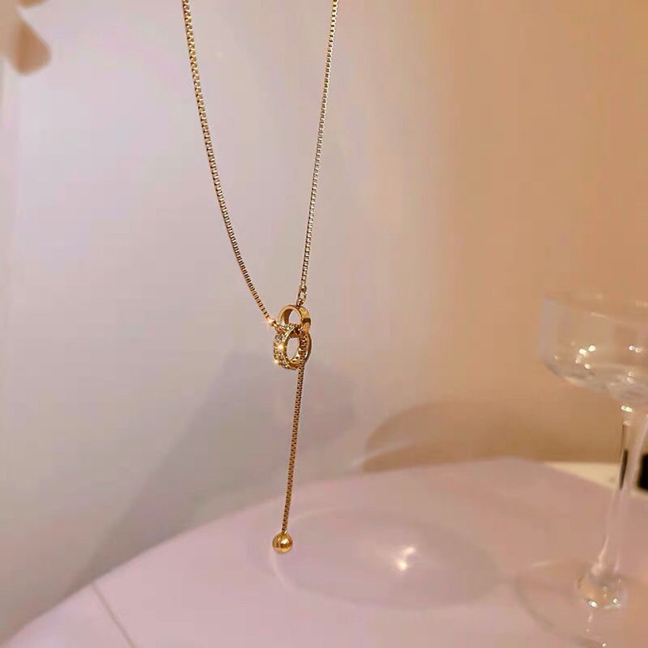 Geometric Diamond Double Ring Necklace