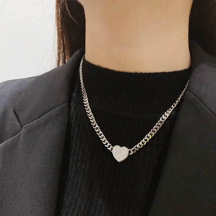Magnet zircon metal love necklace female simple Joker temperament neck chain