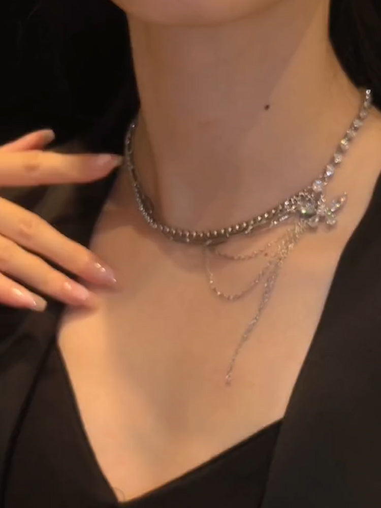 나비 태슬 지르콘 목걸이 스티치 쇄골 체인