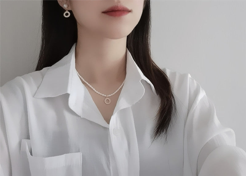 گوشواره دایره کوچک زیرکون گردنبند آب شیرین