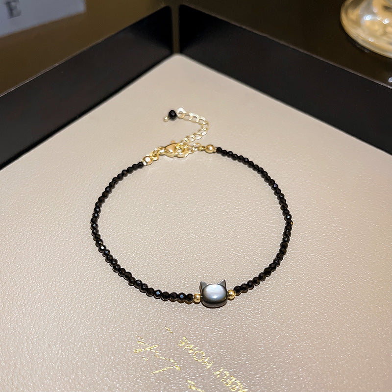 블랙 크리스탈 샤오 마오 헤드 목걸이 팔찌