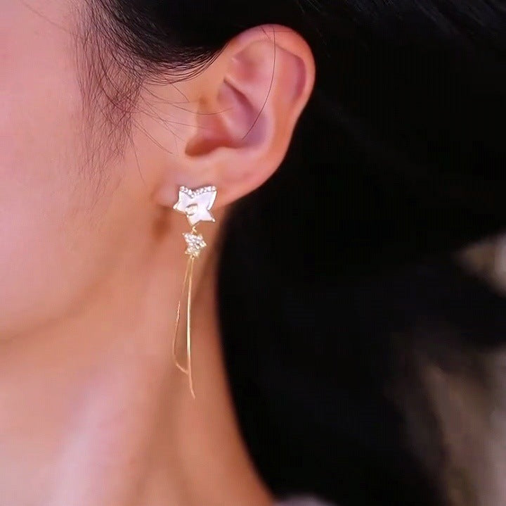 Micro-inlaid zircon five-pointed star tassel earrings