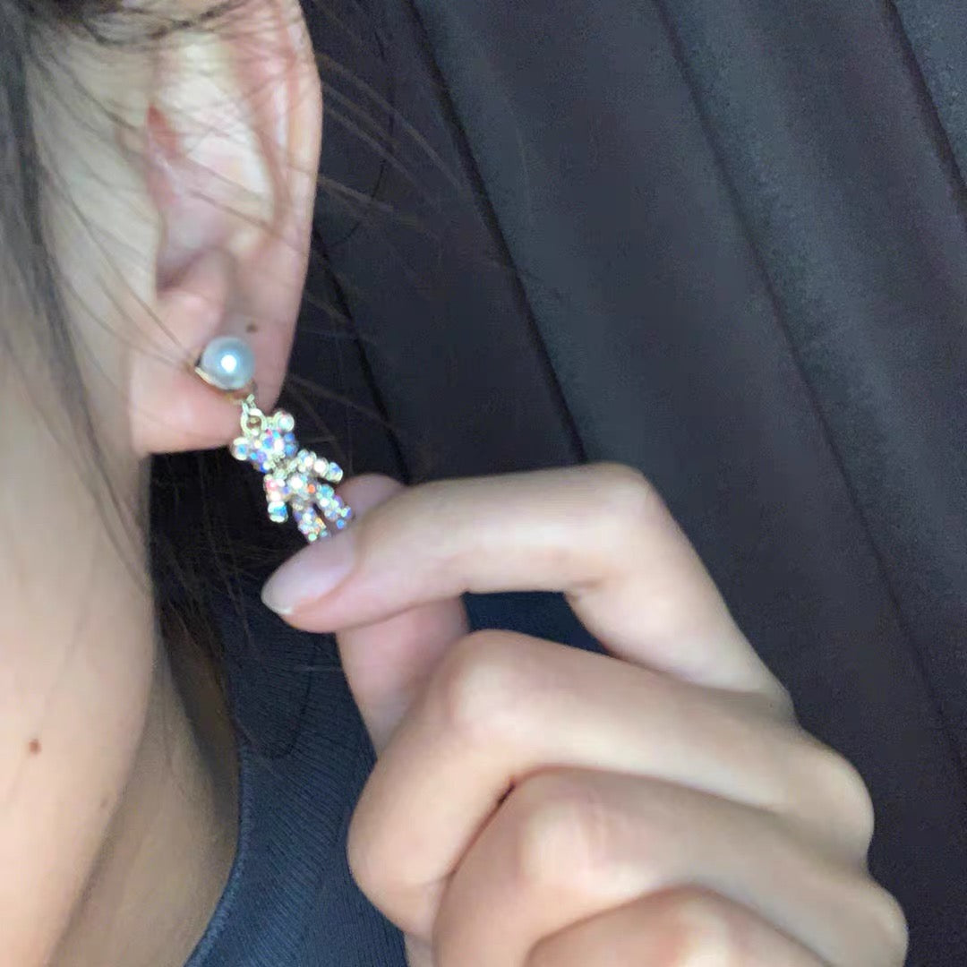 925 Silver Needle Micro Diamond Bear Earrings