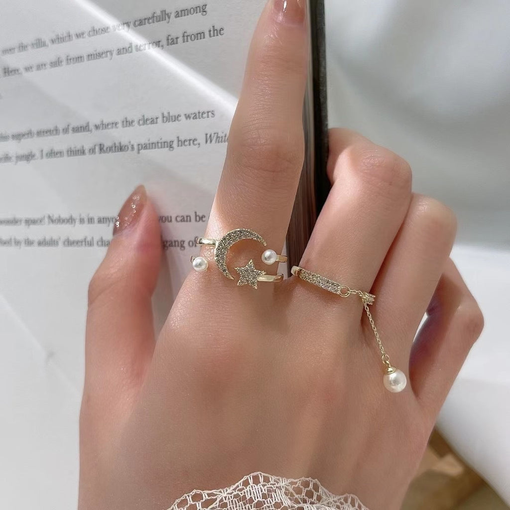 Cincin bulan bintang angin dingin bertatahkan berlian