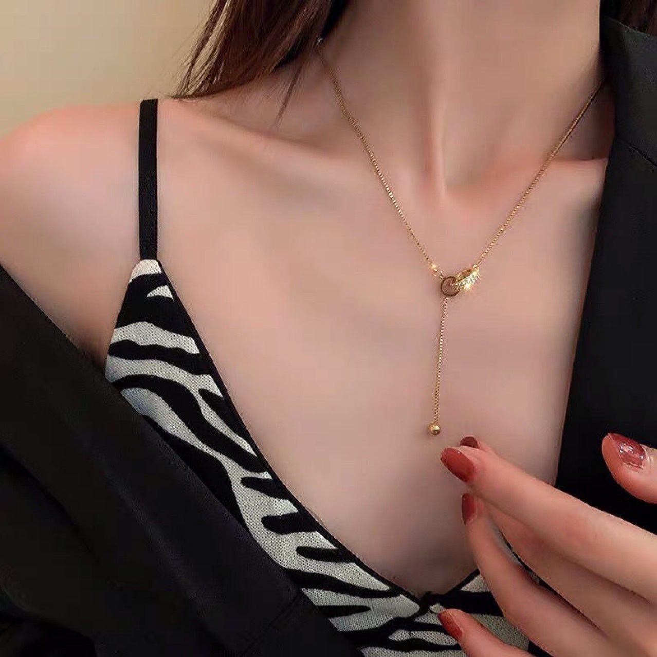 Geometric Diamond Double Ring Necklace