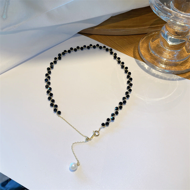 블랙 크리스탈 우븐 목걸이