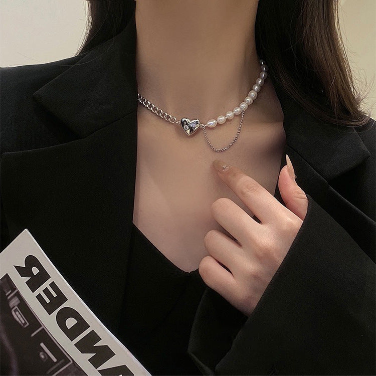 Retro French natural freshwater love necklace