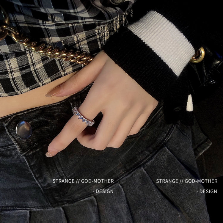 Kim cương tình yêu Ánh sáng lãng mạn Sang trọng Zircon hình trái tim Full Diamond Open Ring