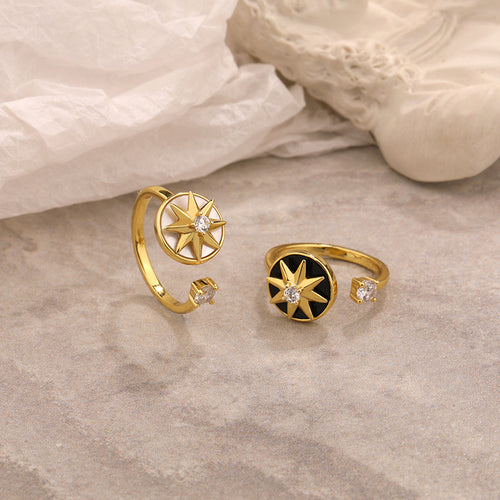 925 sterling silver rotating compass eight-awn star ring female