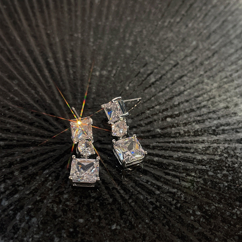 Geometric square micro zircon earrings