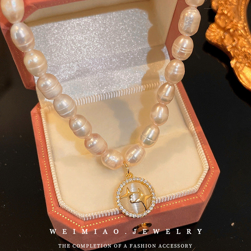 Freshwater Star Round Necklace Baroque Clavicle Four Star Necklace