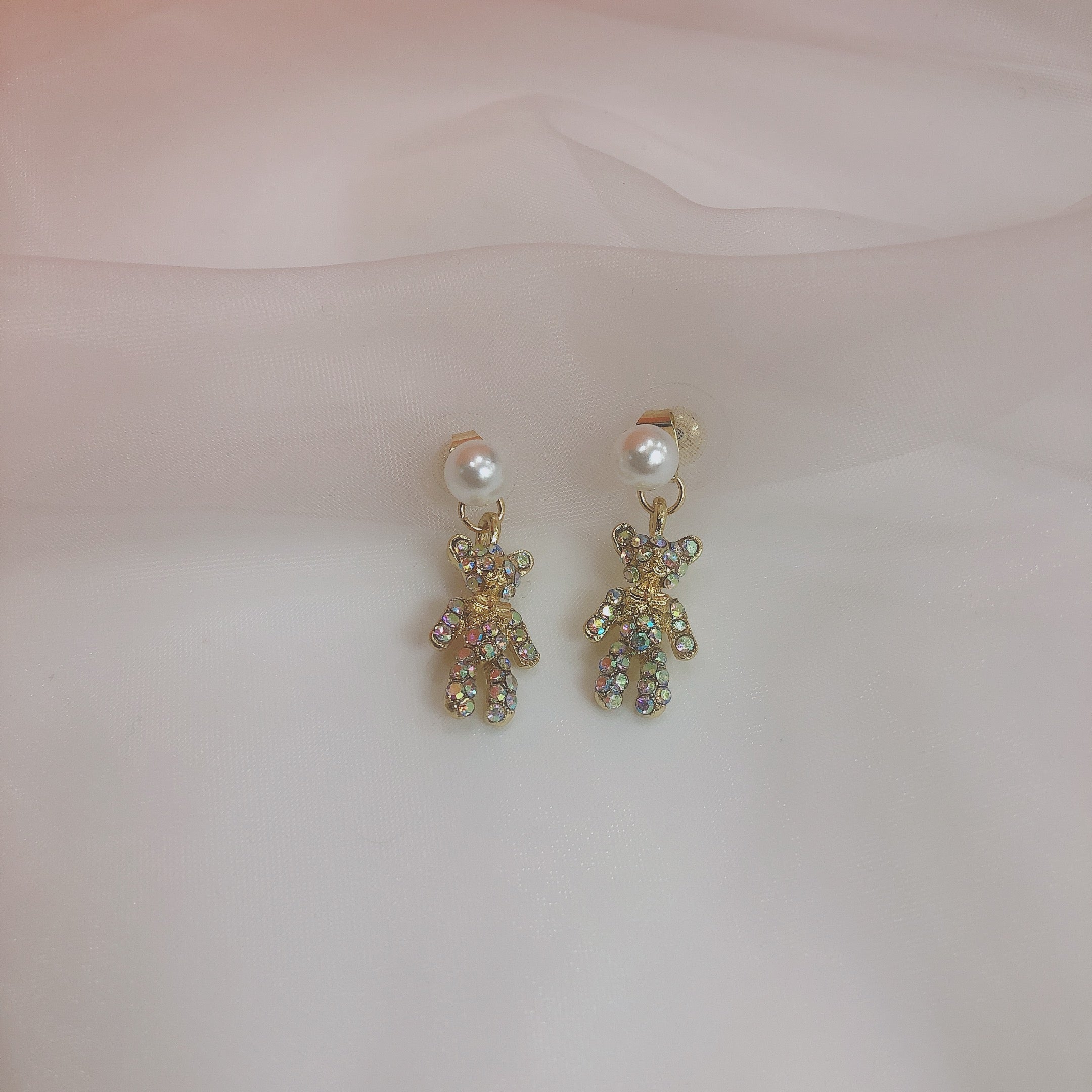 925 Silver Needle Micro Diamond Bear Earrings