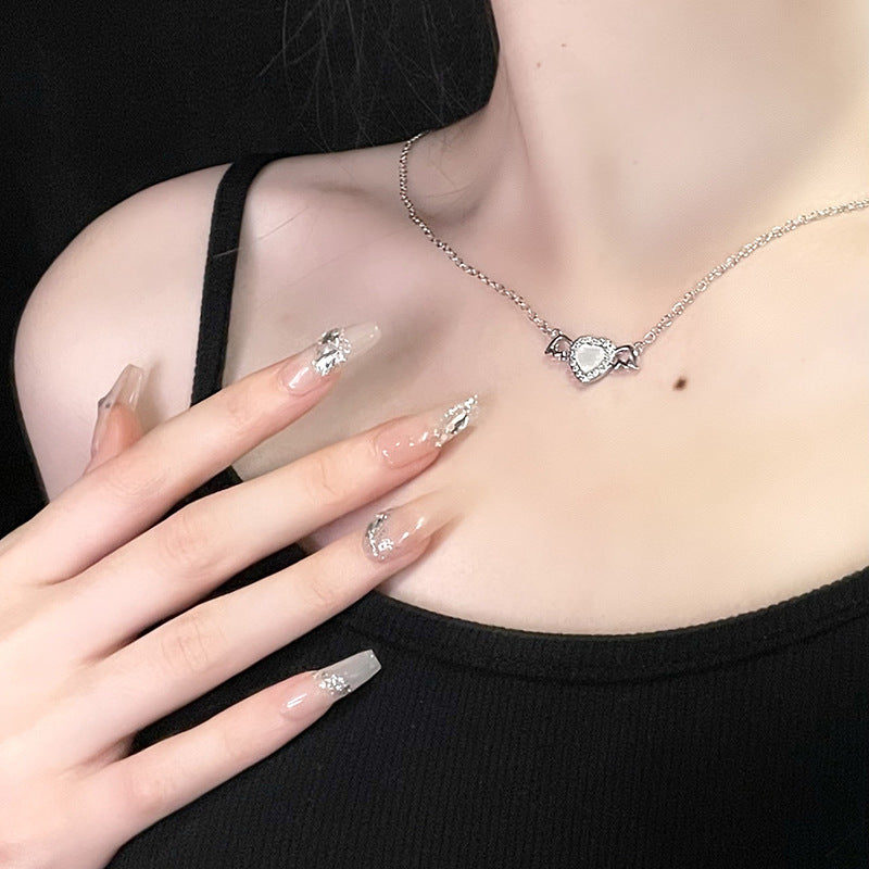Wings Love Opal Necklace Gem Pendant Clavicle Chain