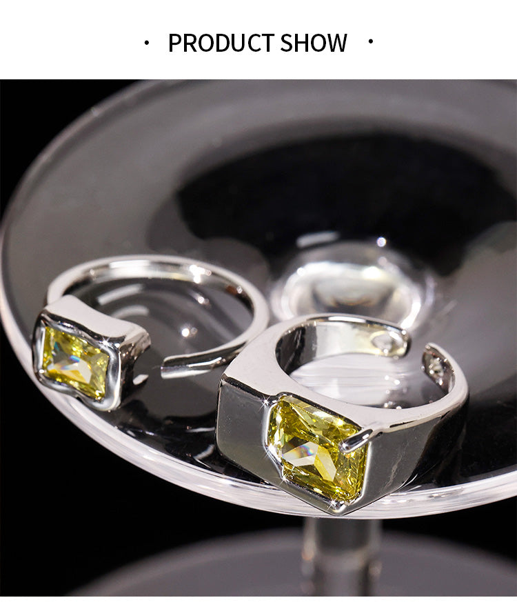 Nhẫn kim cương hình vuông nho xanh Nhẫn thực phẩm mở hai món Nhẫn đeo tay Nhẫn cá tính