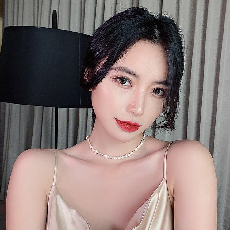 바로크 기장 담수 모조 진주 목걸이 여성 기질 그물 레드 패션 외계인 불규칙한 진주 쇄골 체인 여성