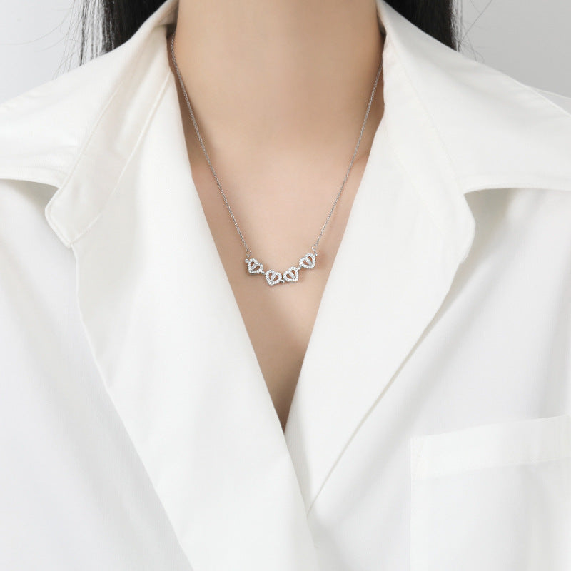 Two-wear love flower pendant heart-to-heart connection niche design feeling one-way more heart-shaped four-leaf clover necklace