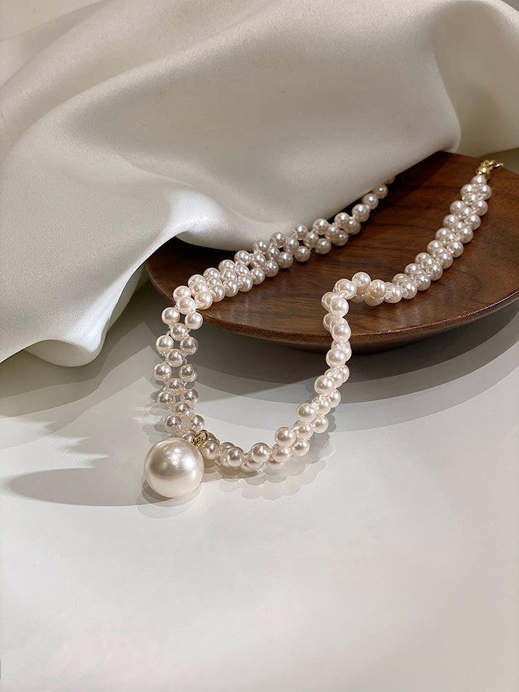 بنے ہوئے تین قطار موتی ہنسلی چین کی گردن کی زنجیر