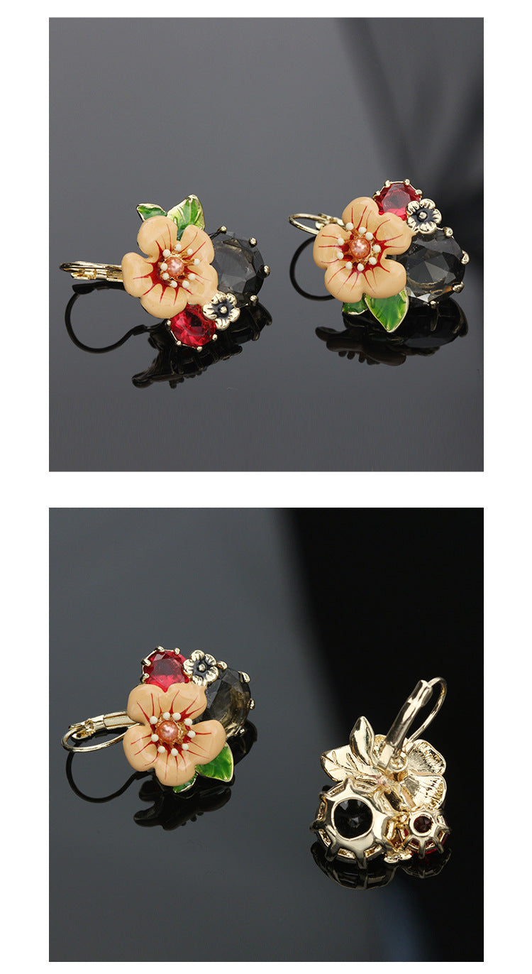 레트로 기름 떨어지는 꽃 귀걸이 신선한 동화 에나멜 귀걸이