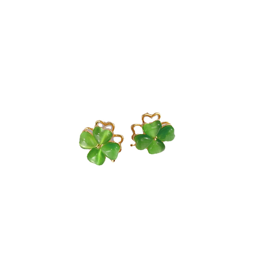 Opal four-leaf clover rotating small earrings