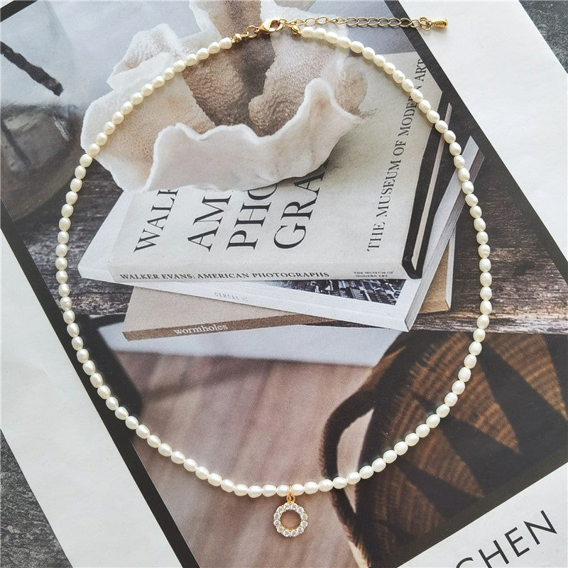 گوشواره دایره کوچک زیرکون گردنبند آب شیرین