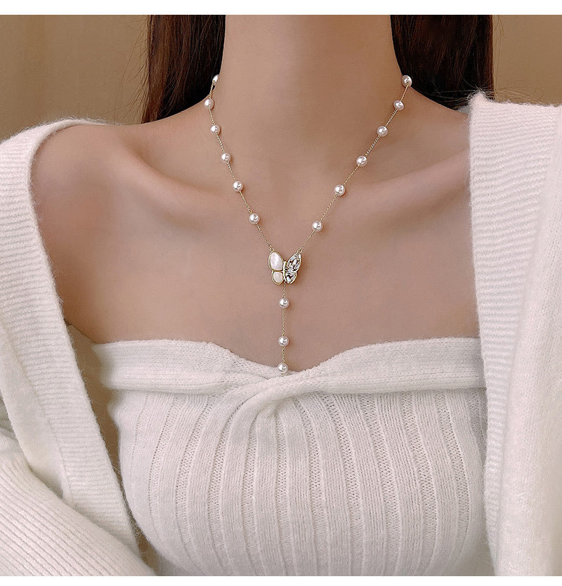 ডায়মন্ড ইমিটেশন মুক্তার প্রজাপতি নেকলেস