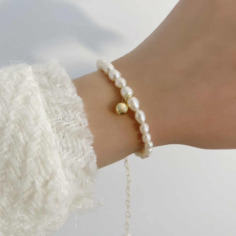 زنجیر گردن لوبیا طلایی کوچک طلایی مروارید تقلیدی طبیعی باروک