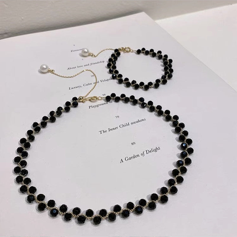 Cold Black White Stone Neck Chain Bracelet