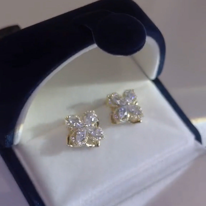 Zircon Rotatable Four-leaf Flower Earrings