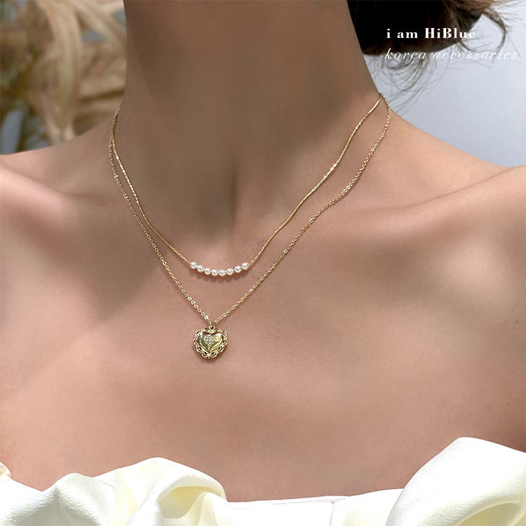 Double Love Pendant Clavicle Chain Necklace