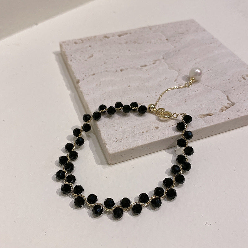 Cold Black White Stone Neck Chain Bracelet