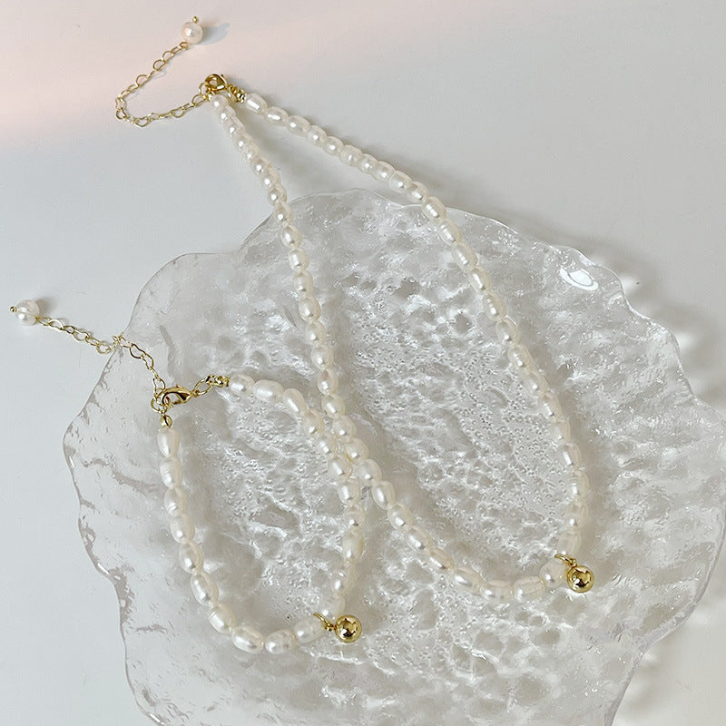 바로크 천연 모조 진주 황금 작은 황금 콩 목 체인